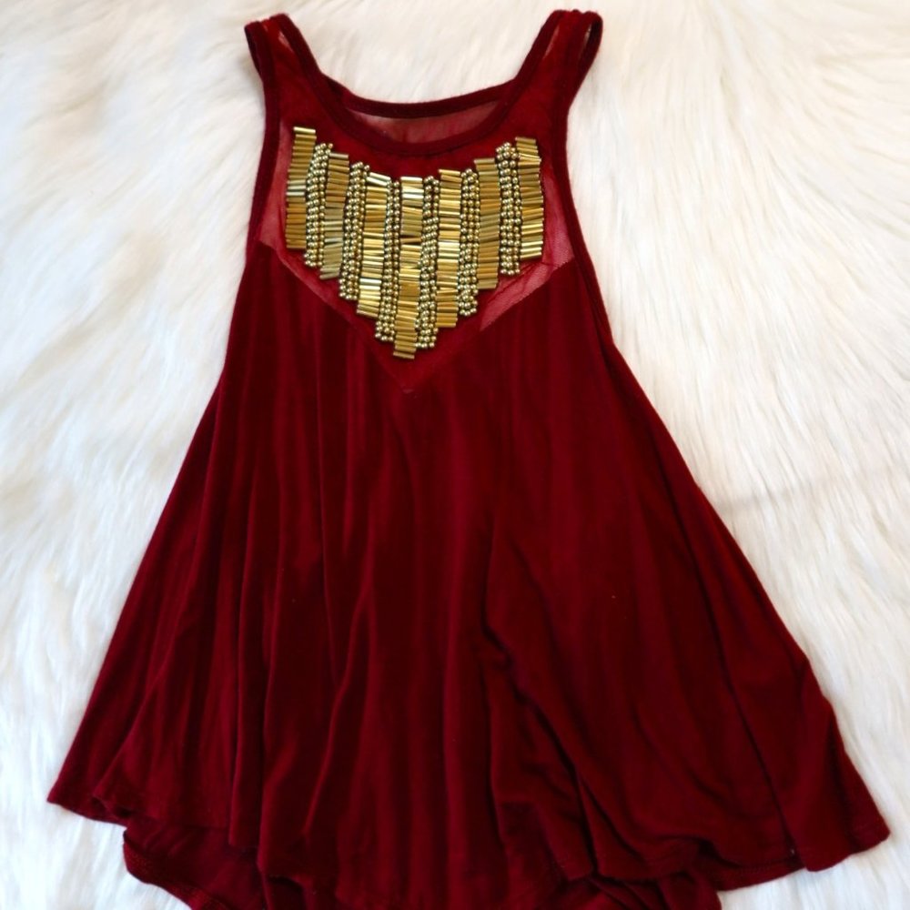 Burgundy, Gold-beaded Blouse